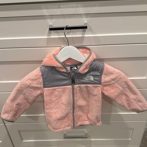 The North Face Pink and Gray Hooded Fleece Jacket